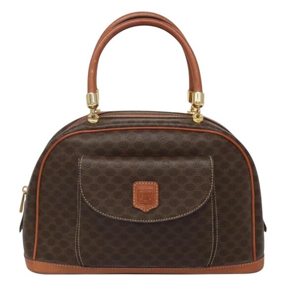 CELINE Macadam Canvas Hand Bag Pvc Leather Brown Gold - Picture 2 of 12